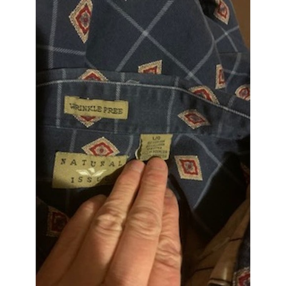 Natural Issue Blue Mens Large Wrinkle Free Button Down Southwest Diamond Print - Picture 7 of 7